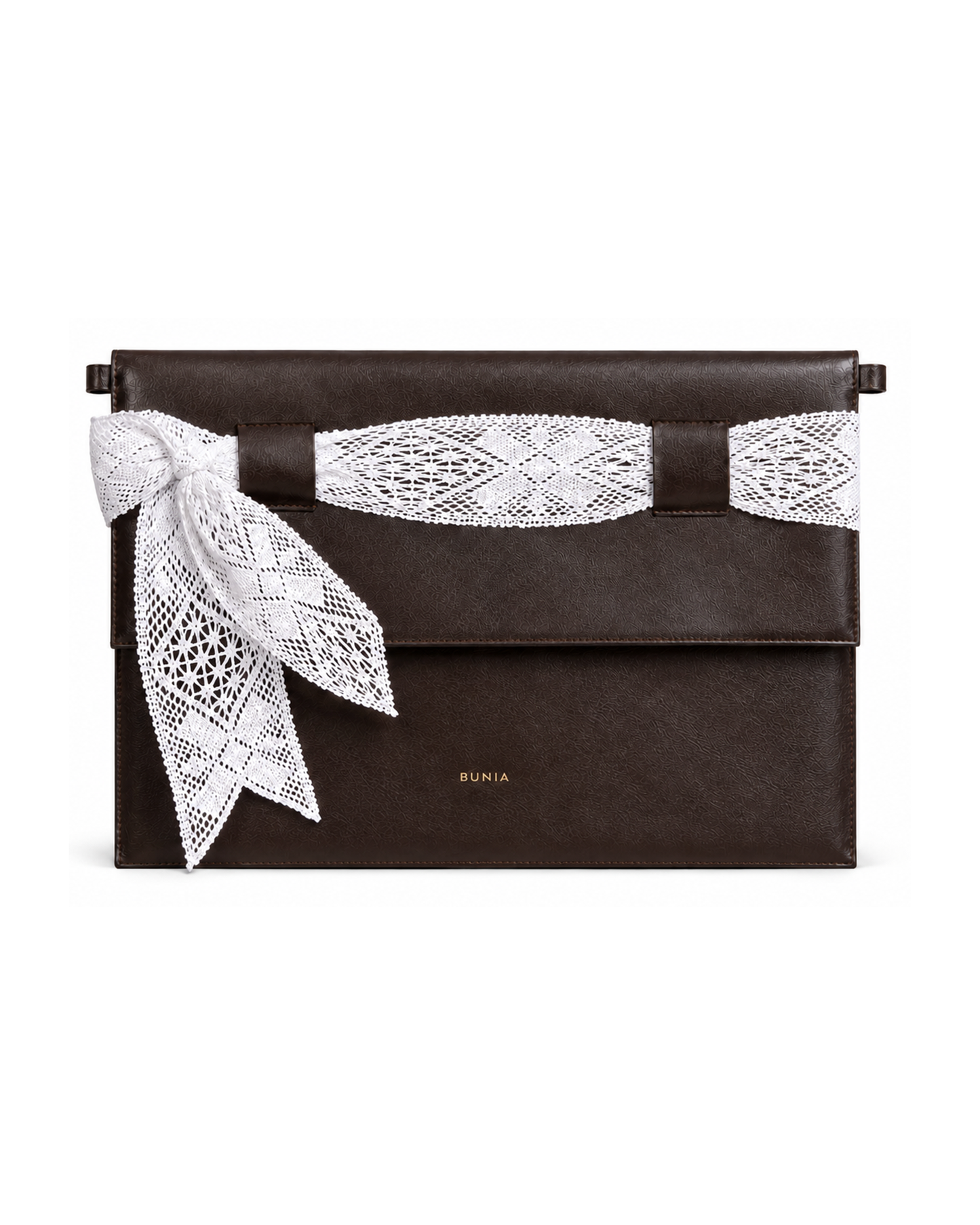 B U N I A Mini Brown Clutch – zdjęcie produktowe na białym tle